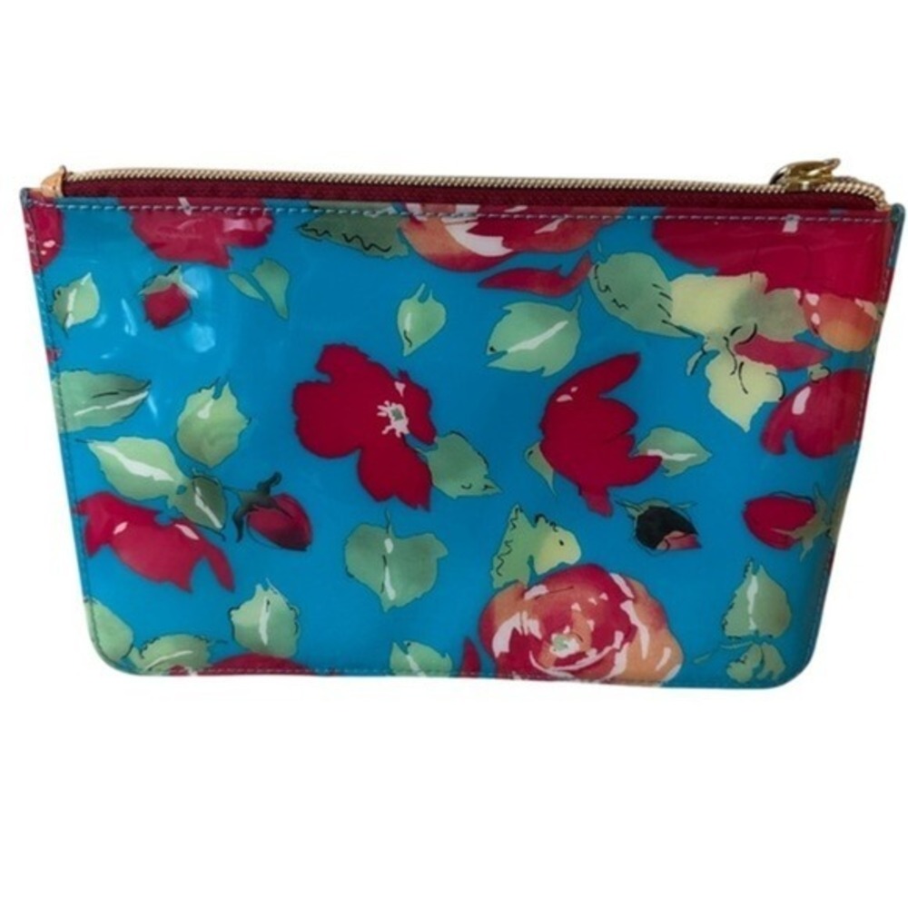 Dooney & Bourke Floral Clutch Red and Blue Patent Leather Tassel Pouch Zip Multi - Picture 2 of 6